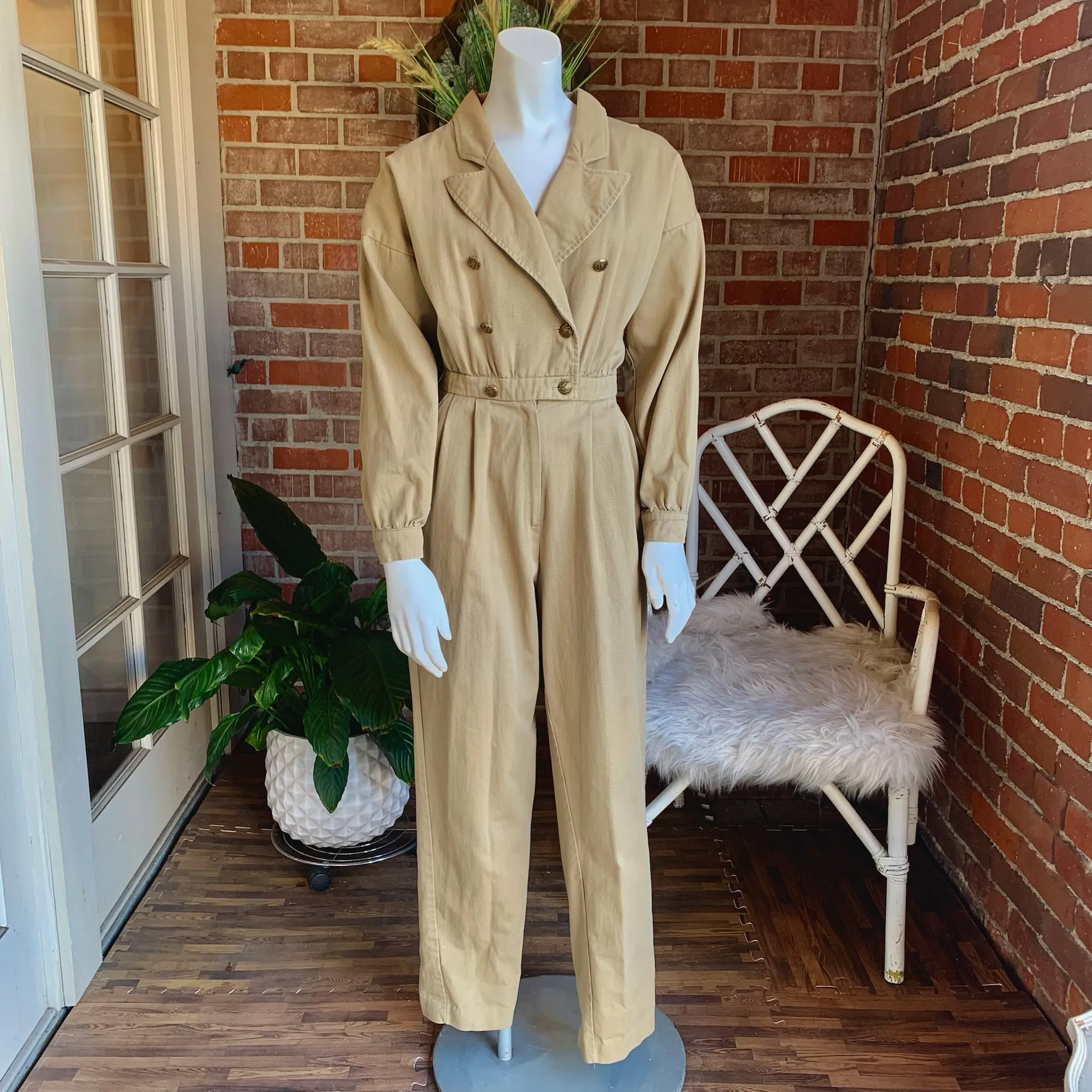 1980s I Magnin Beige Jumpsuit