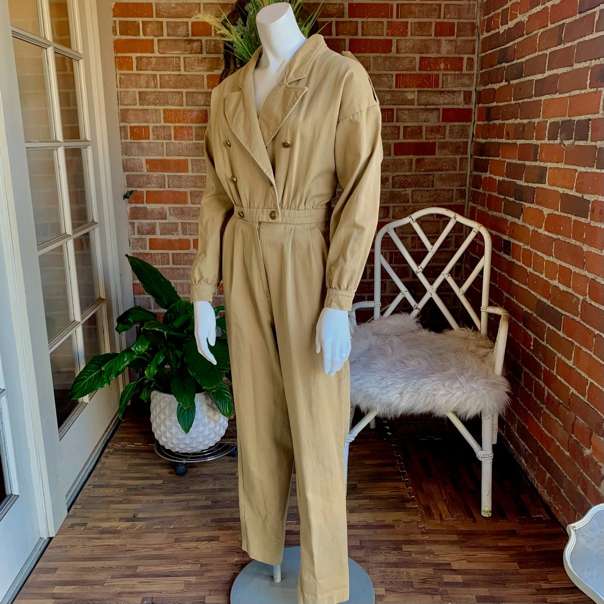 1980s I Magnin Beige Jumpsuit