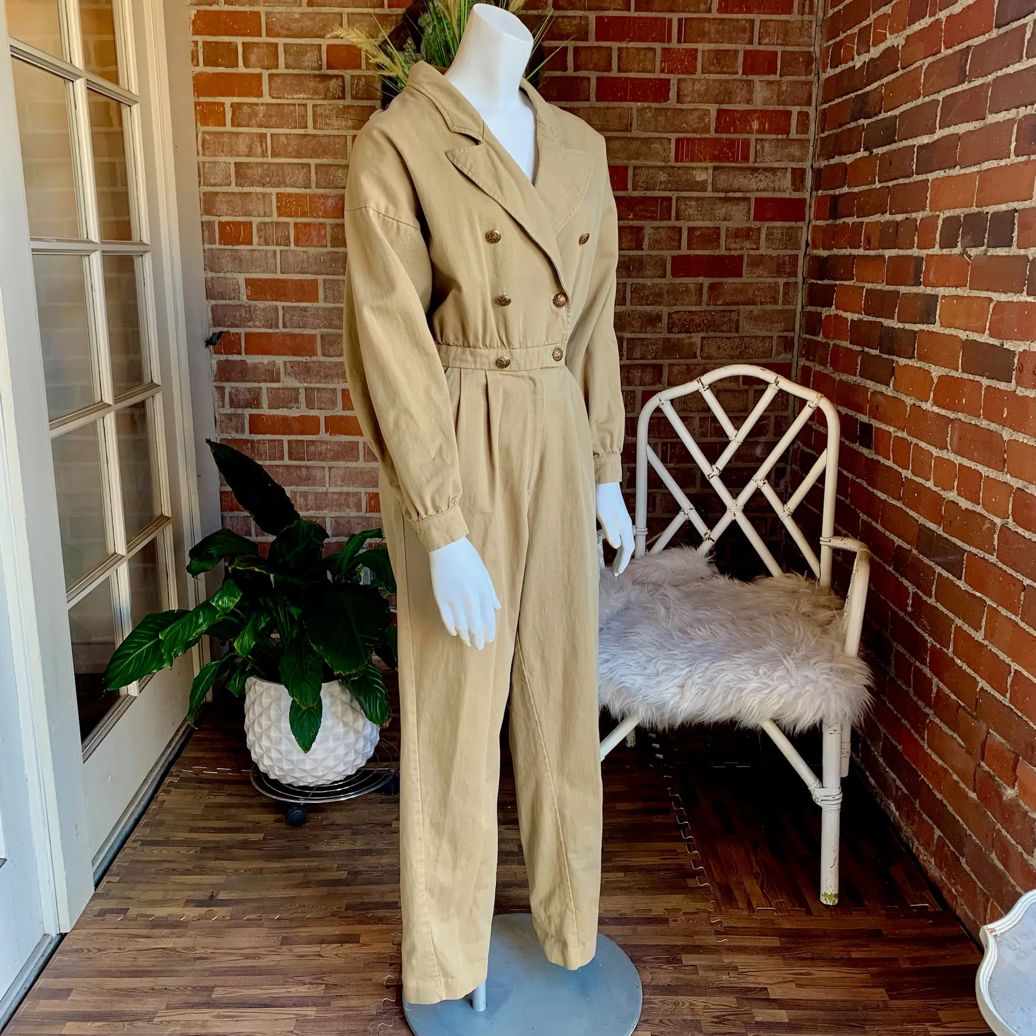 1980s I Magnin Beige Jumpsuit