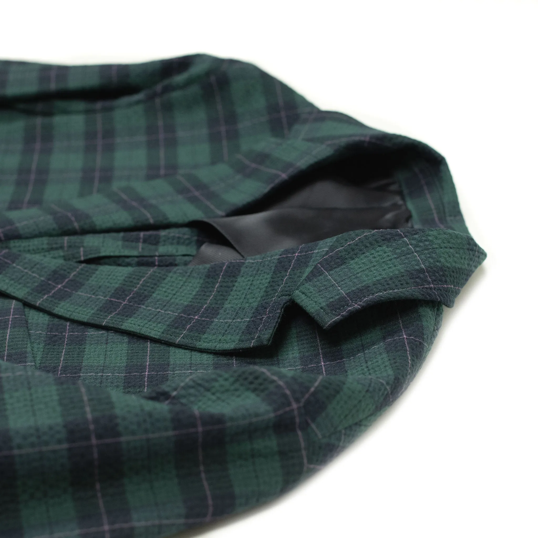 AAuro unstructured sport coat in green and blue plaid cotton seersucker