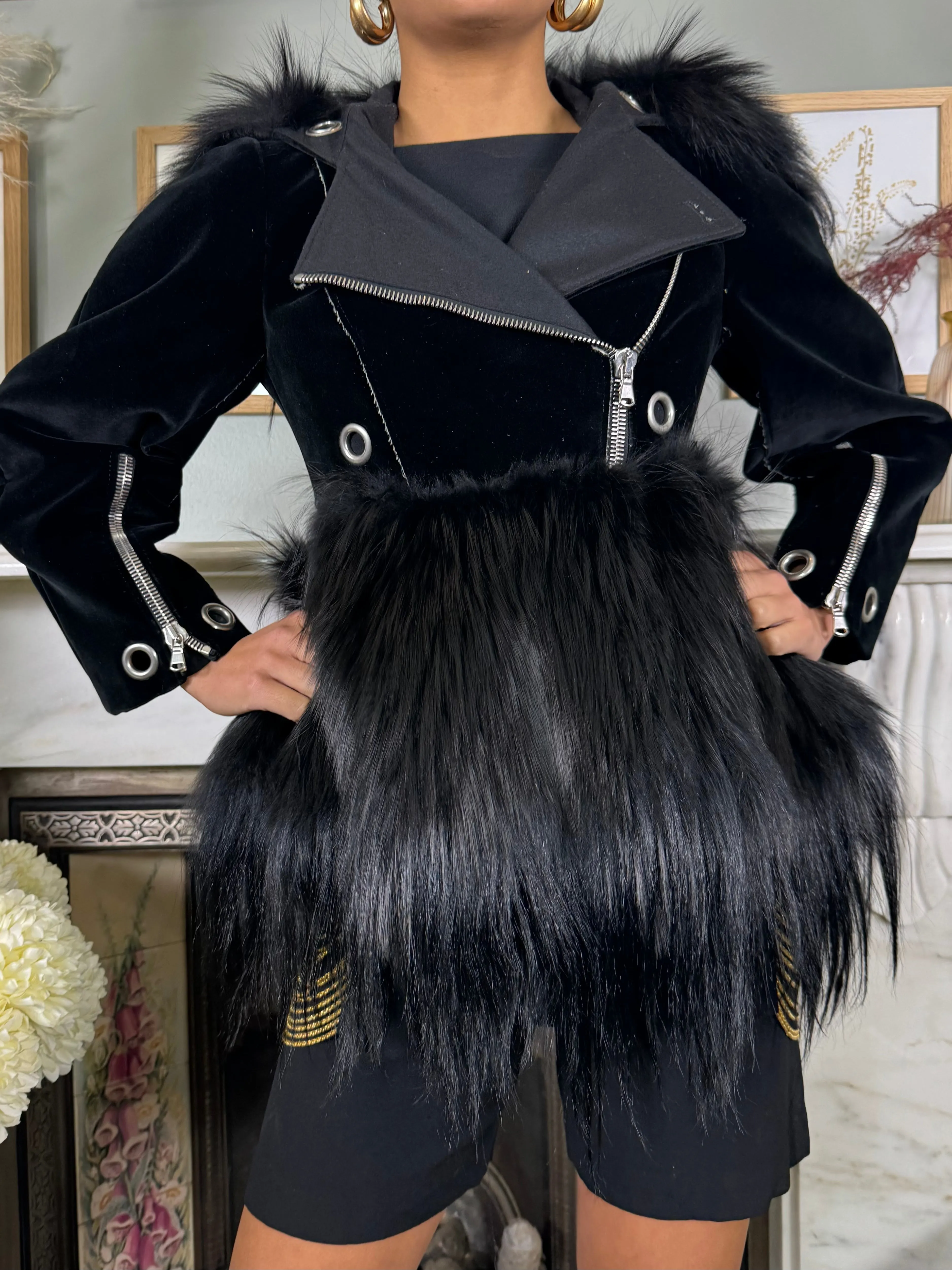 Alexander McQueen, Y2K velvet and faux fur biker jacket