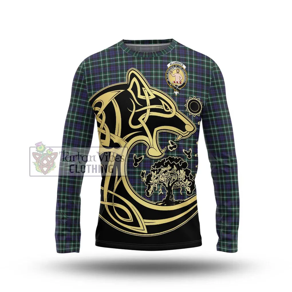 Allardice Tartan Long Sleeve T-Shirt with Family Crest Celtic Wolf Style