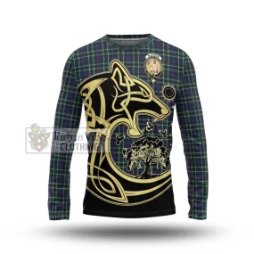 Allardice Tartan Long Sleeve T-Shirt with Family Crest Celtic Wolf Style