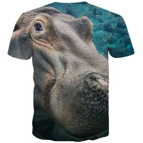 Animal T-shirt Men Fish Tshirt Printed Hippo Tshirt Anime Harajuku T-shirts Graphic