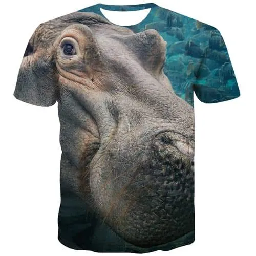 Animal T-shirt Men Fish Tshirt Printed Hippo Tshirt Anime Harajuku T-shirts Graphic