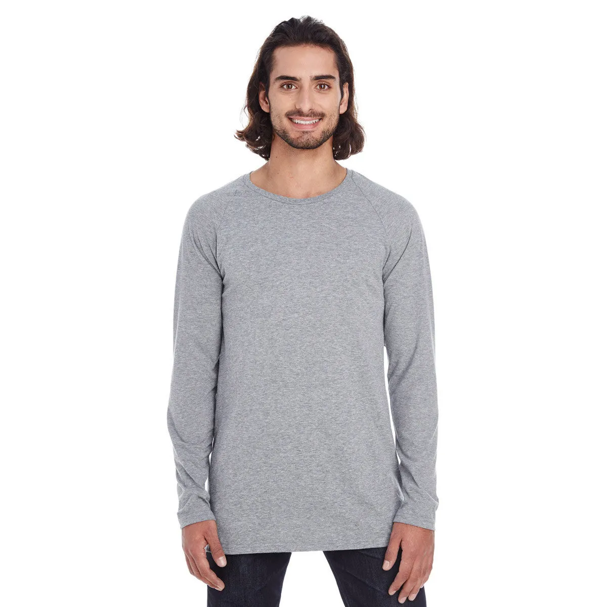 Anvil Men's Heather Graphite Lightweight Long & Lean Raglan Long Sleeve T-Shirt