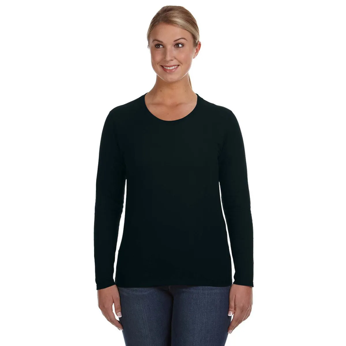 Anvil Women's Black Lightweight Long-Sleeve T-Shirt