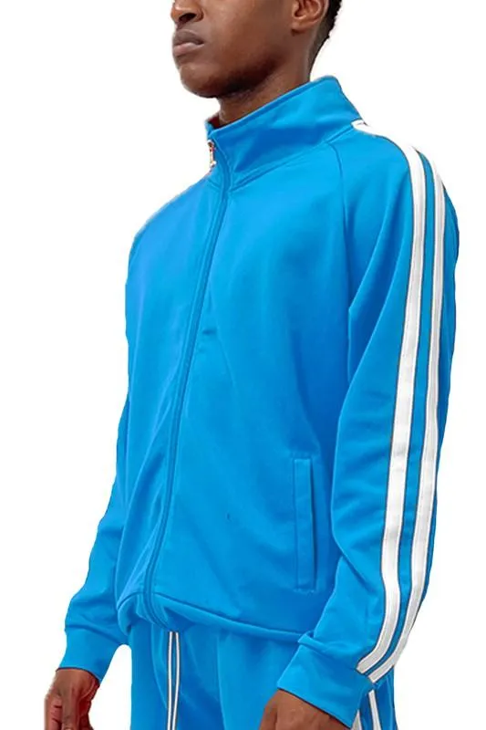 Aqua Blue Two Stripe Track Jacket