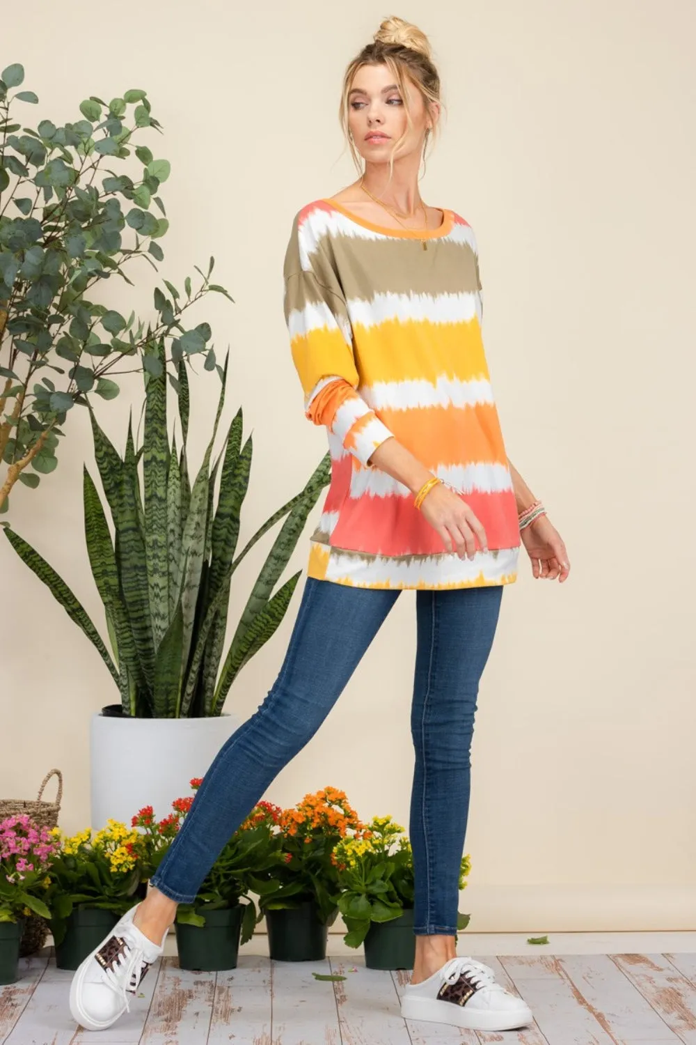 Autumn Sunset Striped Long Sleeve T-Shirt