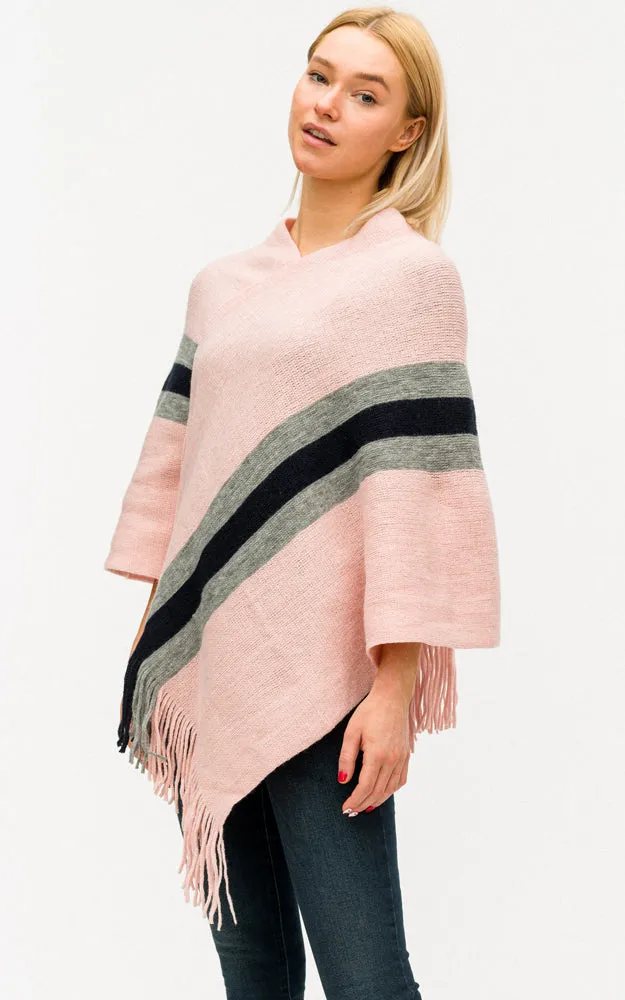 BAAP6038 Stripe Accent Comfy Soft Poncho