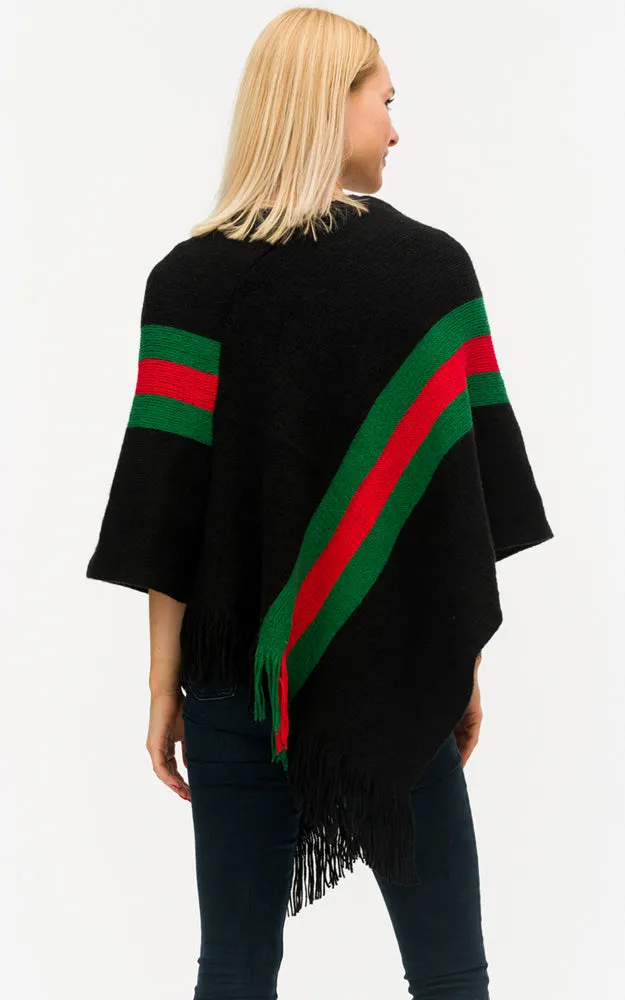 BAAP6038 Stripe Accent Comfy Soft Poncho