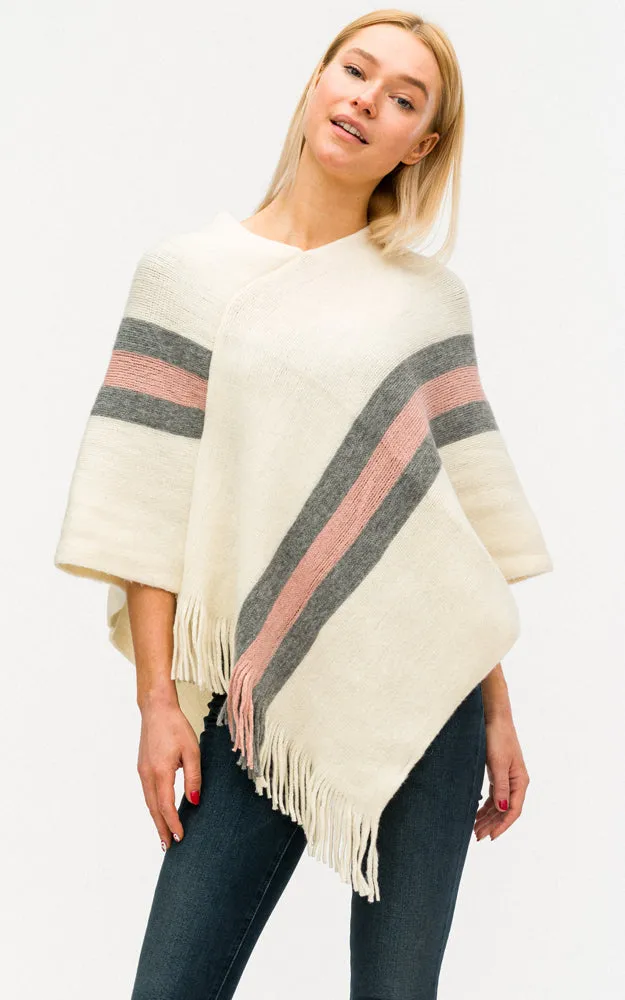 BAAP6038 Stripe Accent Comfy Soft Poncho