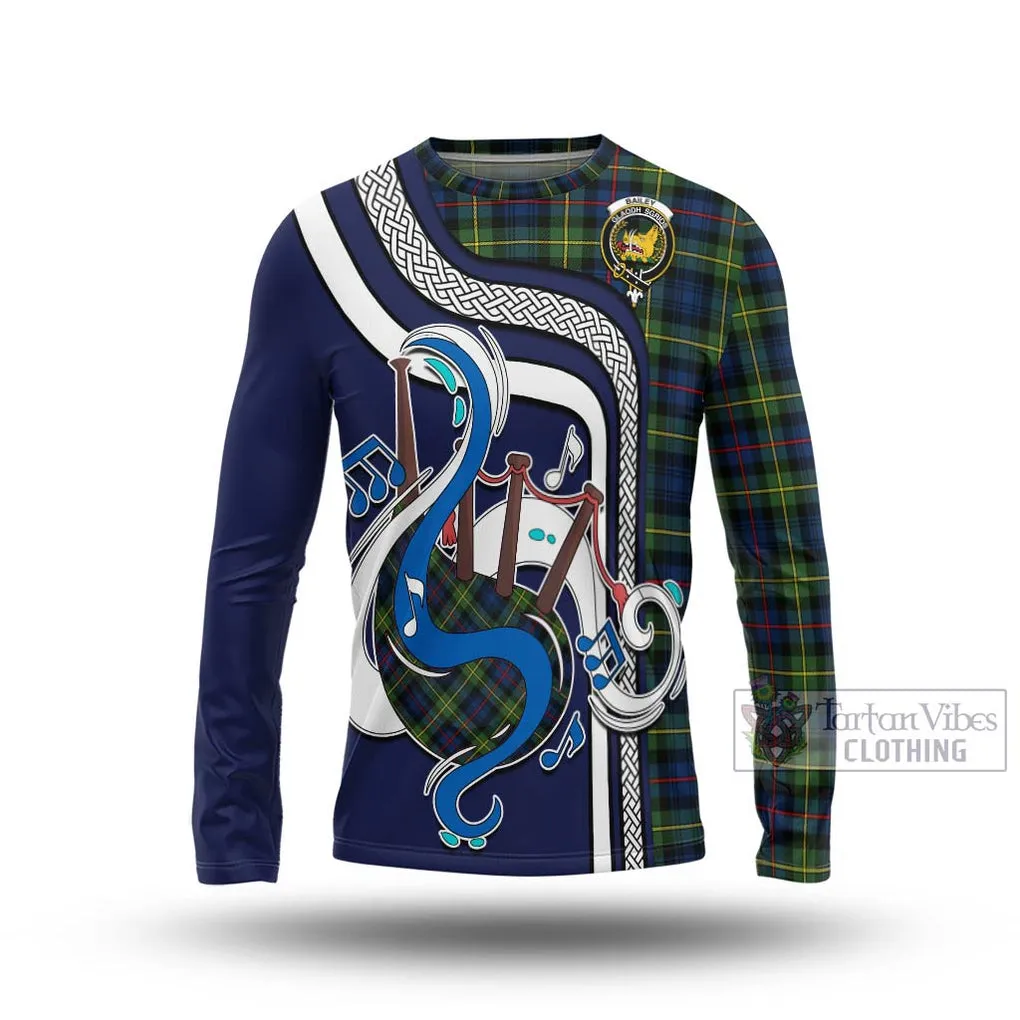 Bailey Modern Tartan Long Sleeve T-Shirt with Epic Bagpipe Style