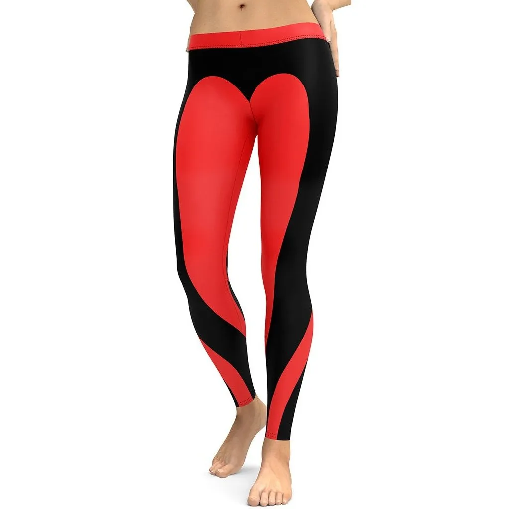 Black & Red Heart Shaped Leggings