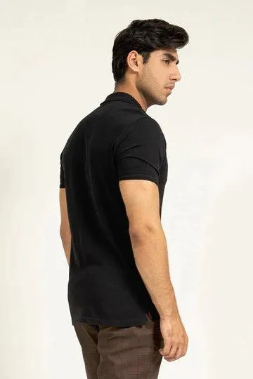 Black Pleated Collar Polo | Cougar