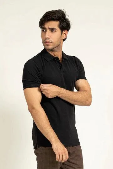 Black Pleated Collar Polo | Cougar