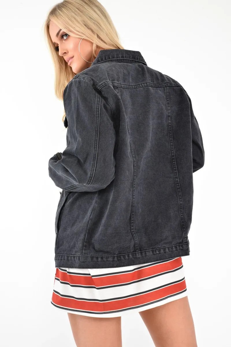 Black Washed Oversized Longline Denim Jacket - Eryn