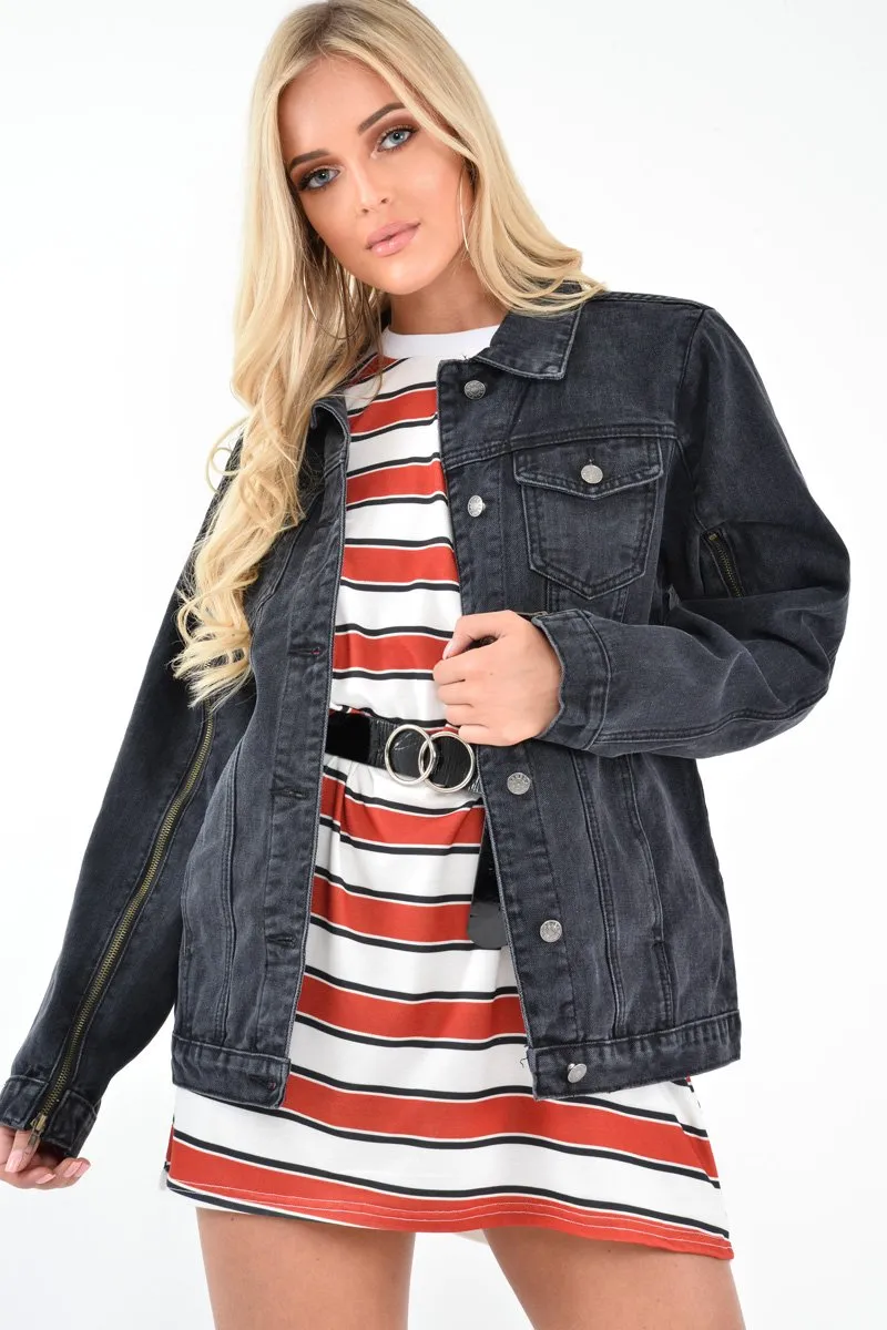 Black Washed Oversized Longline Denim Jacket - Eryn