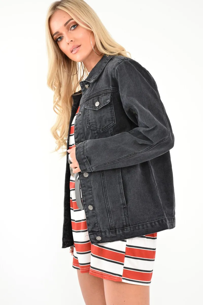 Black Washed Oversized Longline Denim Jacket - Eryn