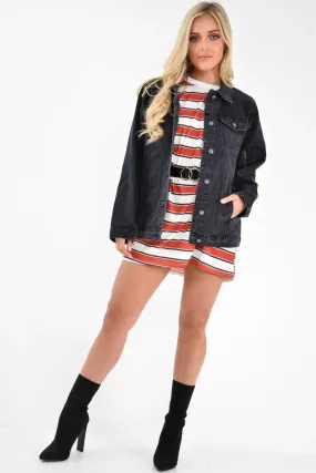 Black Washed Oversized Longline Denim Jacket - Eryn