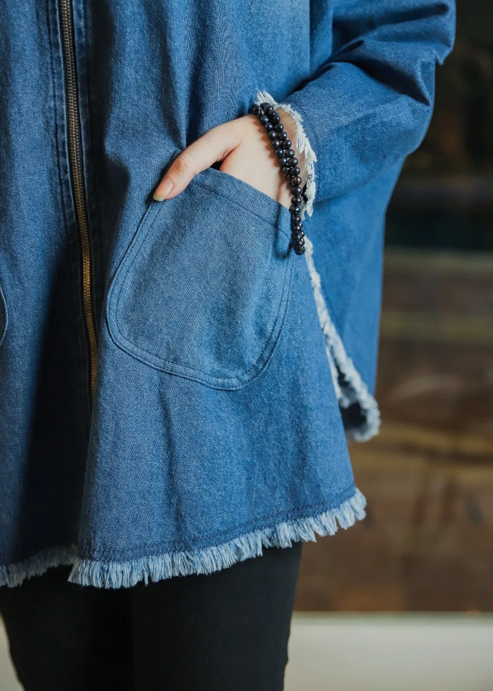 Blue Denim Poncho & Zhob Formal Jeans Look