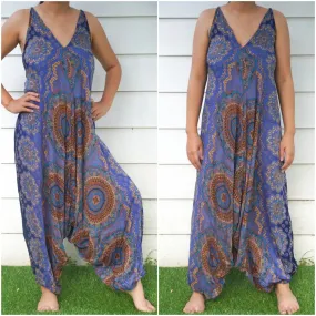 Bohemian Blue Mandala Adjustable Wide-Leg Jumpsuit Romper