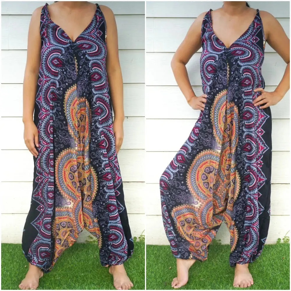 Boho Chic Black Mandala Festival-Ready Wide-Leg Jumpsuit