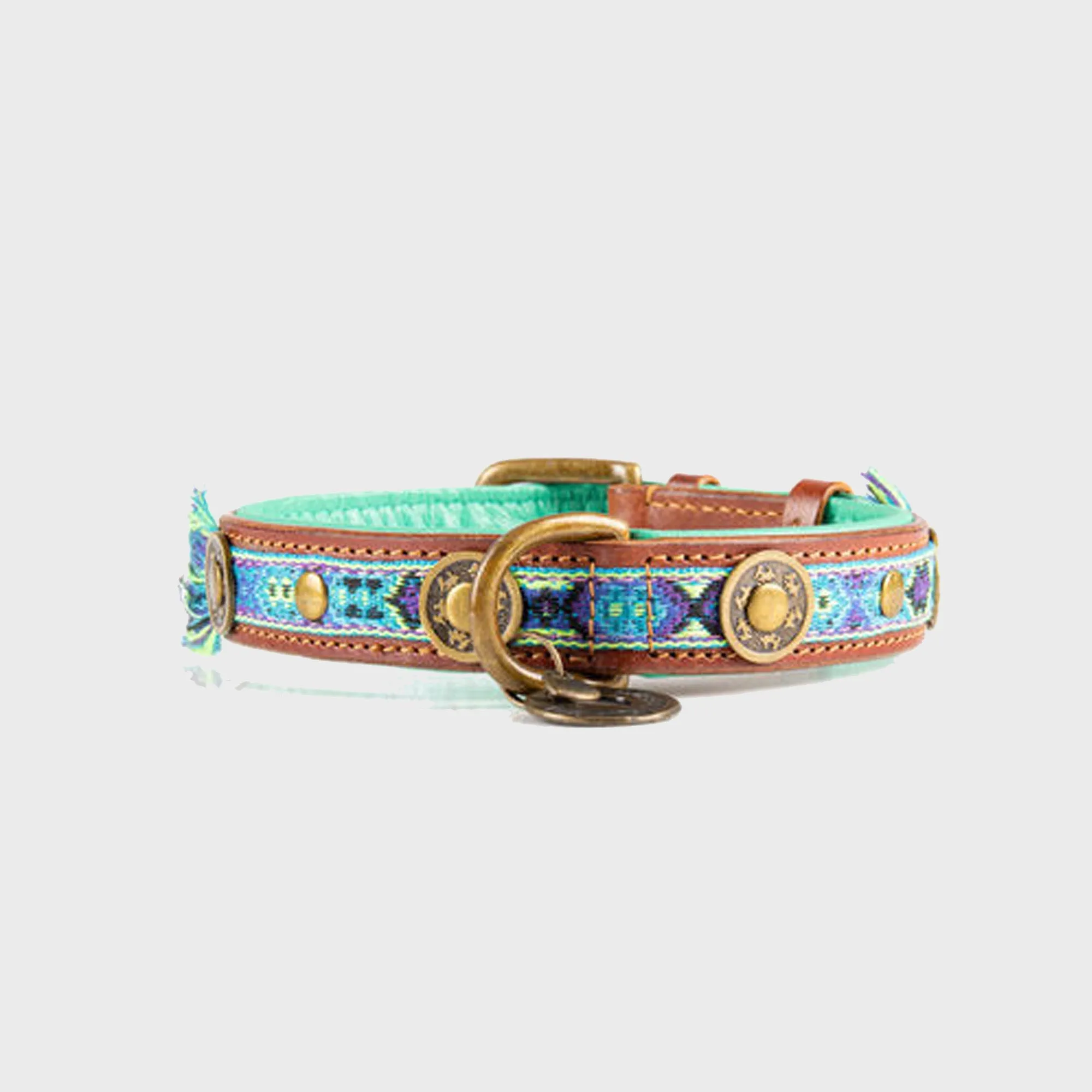 Boho Juan Blue Leather Dog Collar - Dog with a Mission