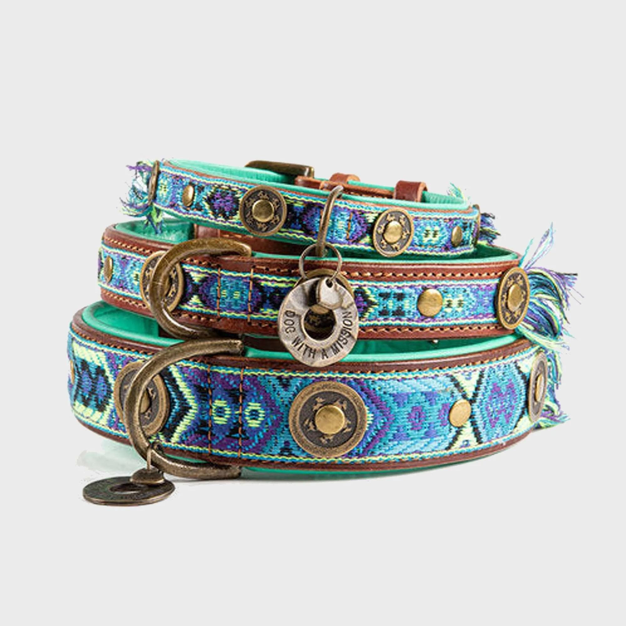 Boho Juan Blue Leather Dog Collar - Dog with a Mission