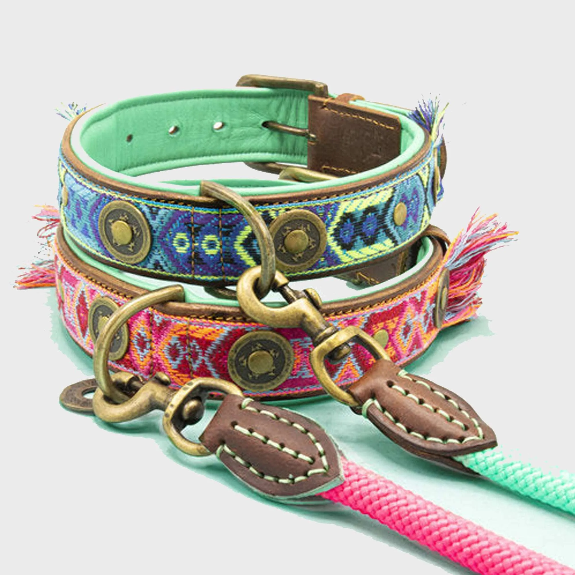 Boho Juan Blue Leather Dog Collar - Dog with a Mission