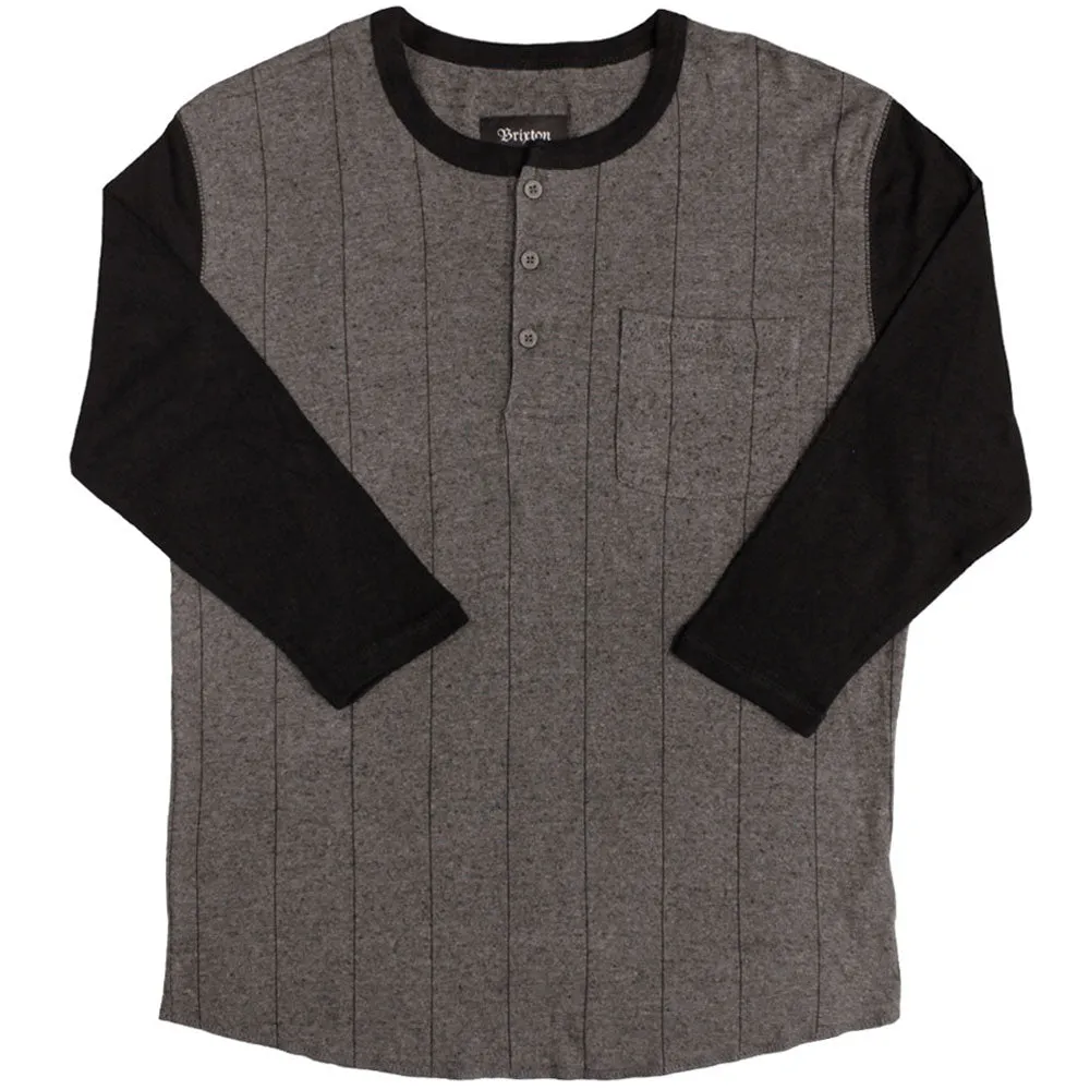 Brixton Detroit Henley Long Sleeve Baseball T-shirt Charcoal