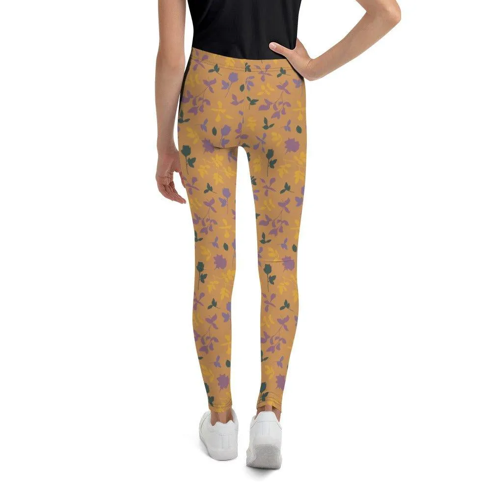 Brown Floral Youth Leggings