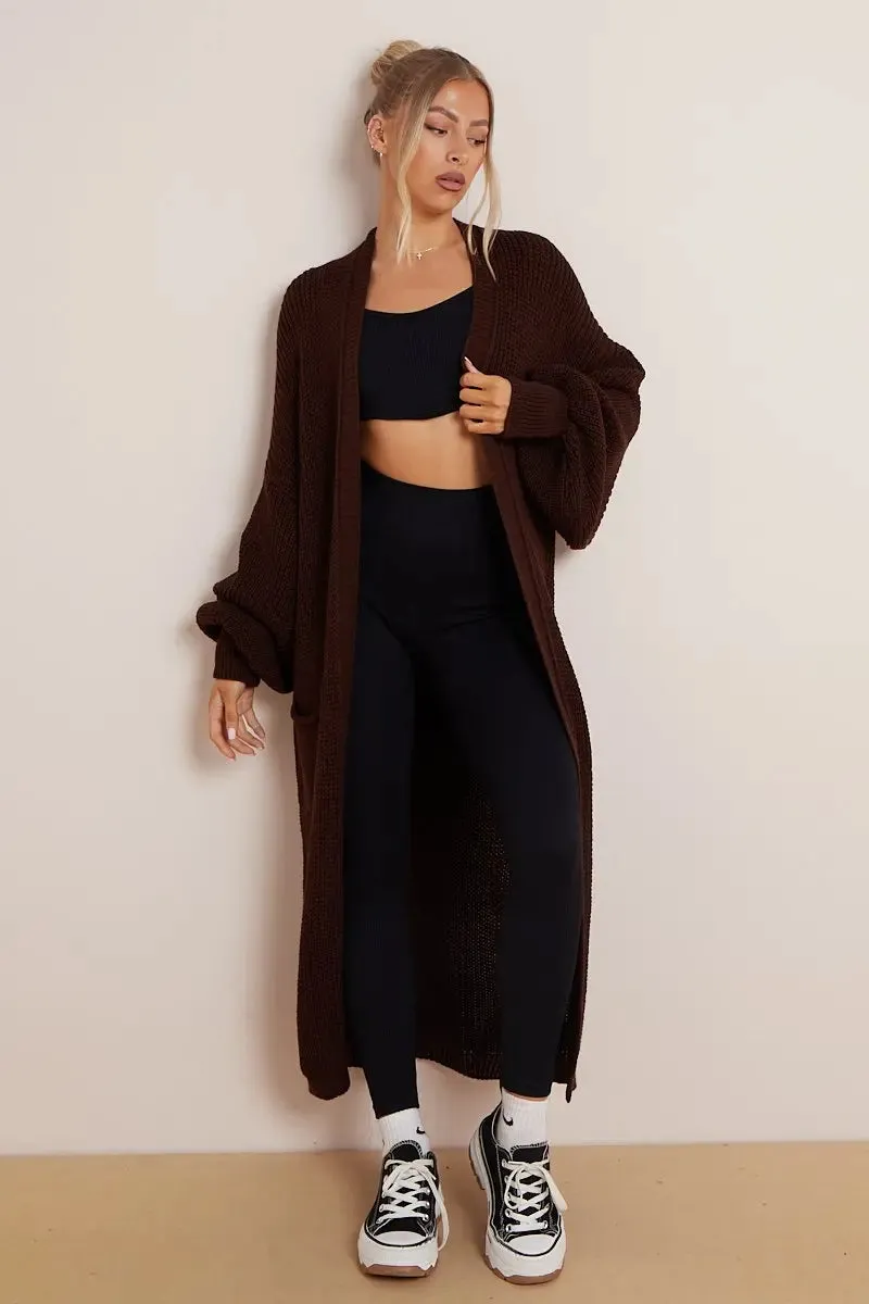 Brown Knitted Longline Cardigan