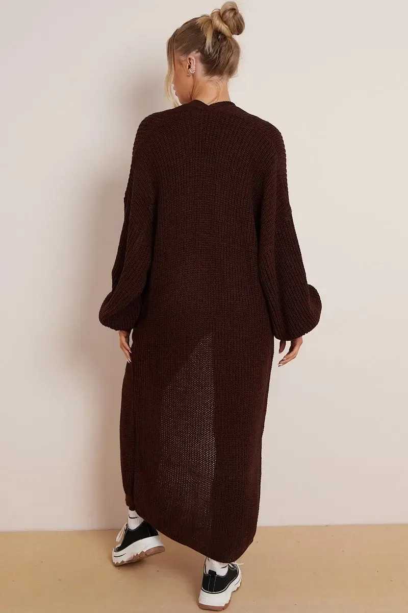 Brown Knitted Longline Cardigan