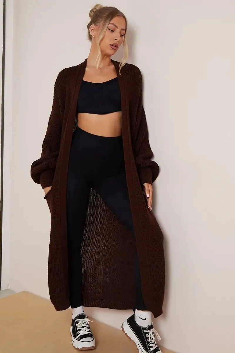 Brown Knitted Longline Cardigan