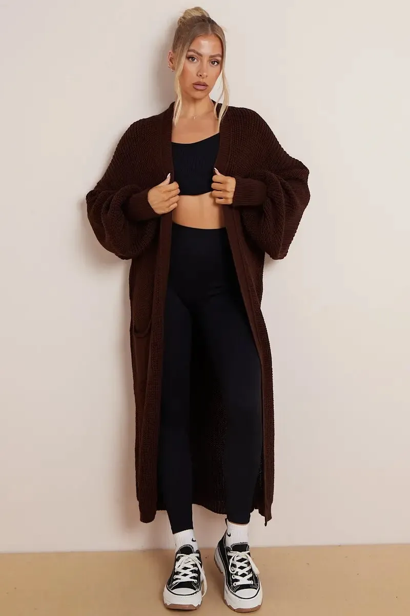 Brown Knitted Longline Cardigan