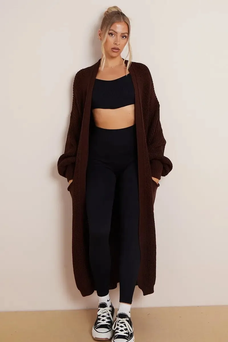 Brown Knitted Longline Cardigan