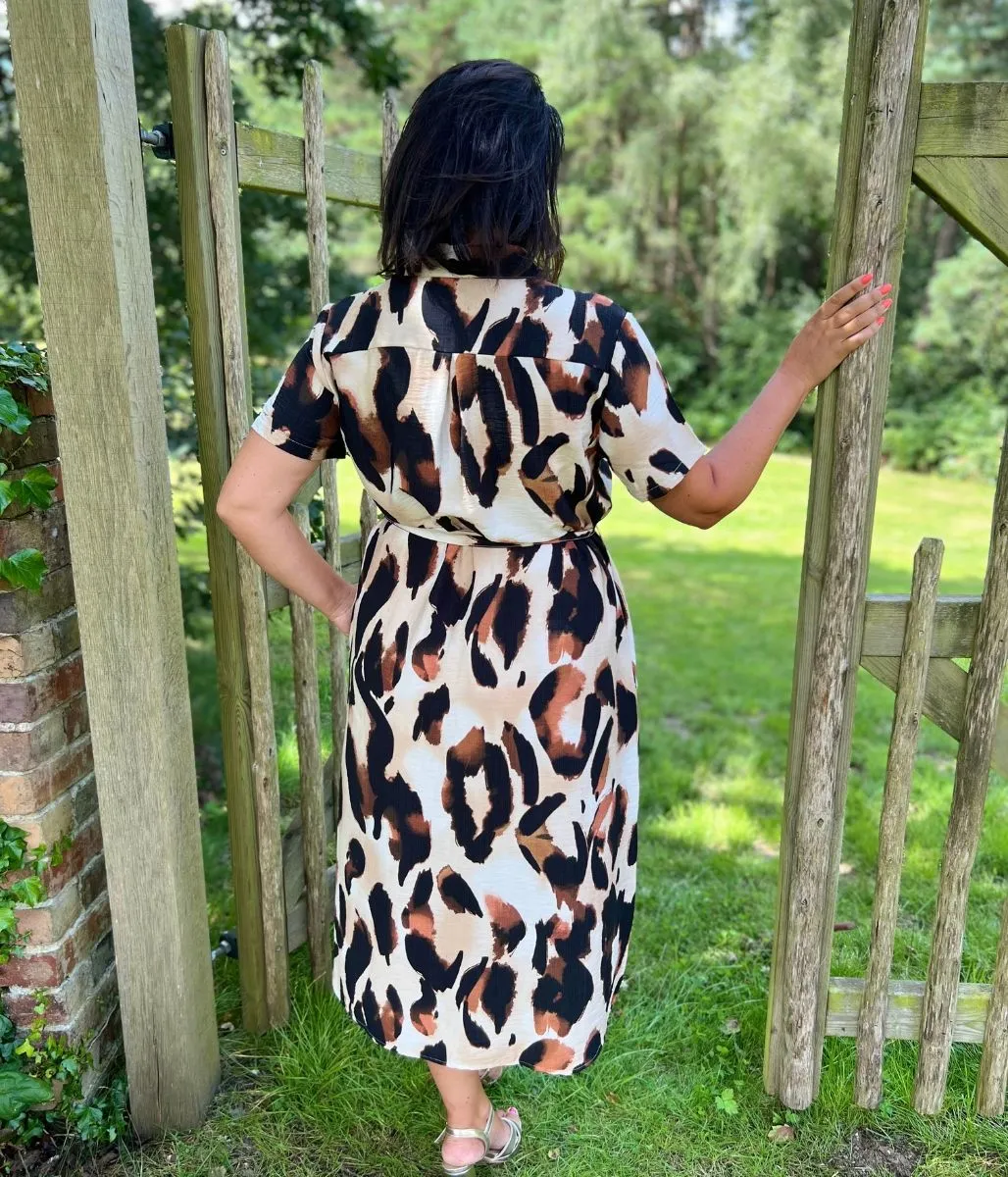 Brown Leopard Print Midi Dress