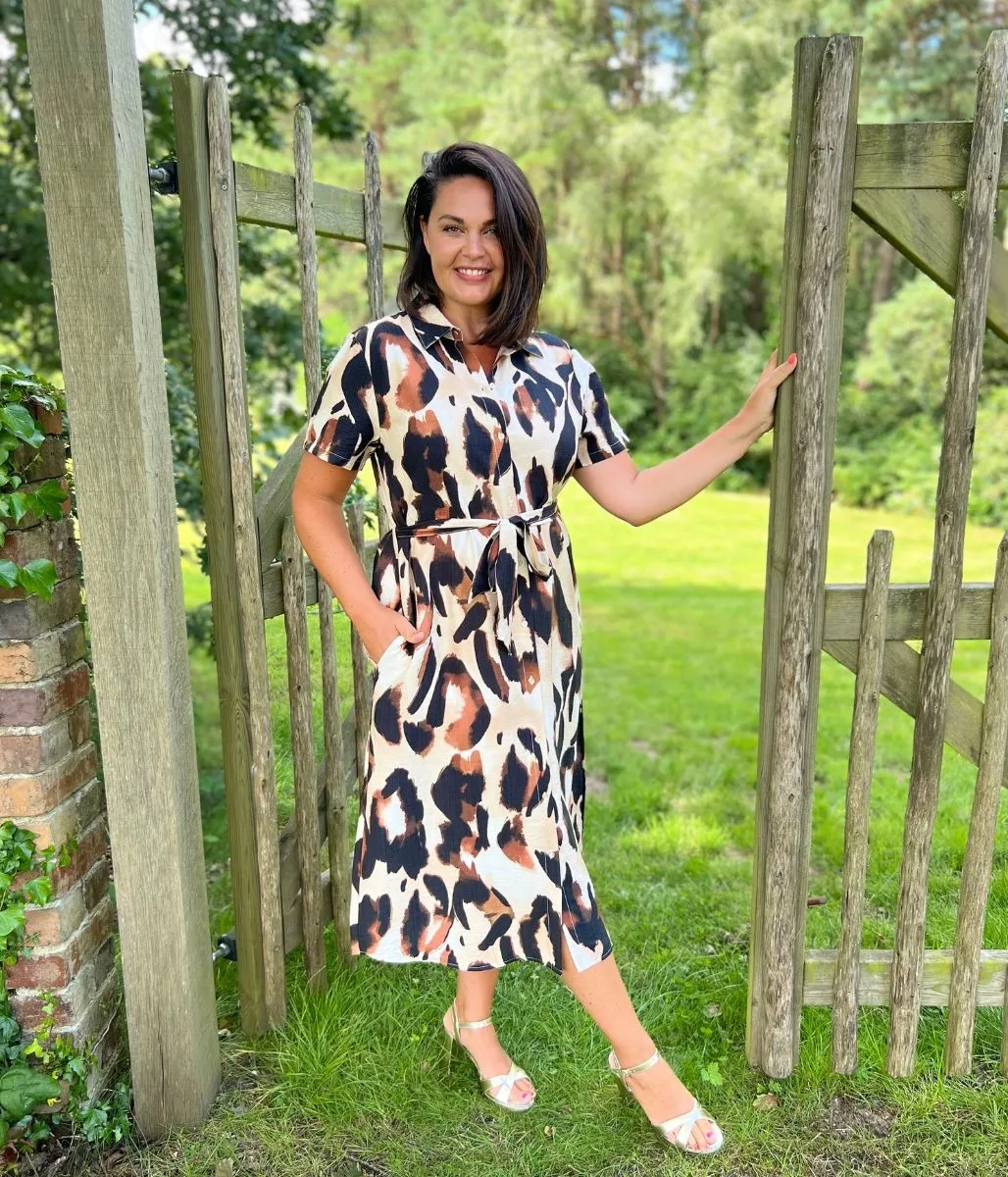 Brown Leopard Print Midi Dress