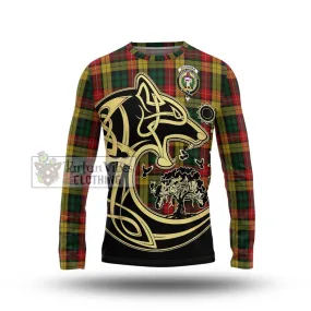 Buchanan Tartan Long Sleeve T-Shirt with Family Crest Celtic Wolf Style