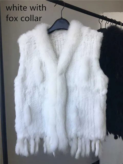 C704 SALE Free shipping womens natural real  rabbit fur vest  with raccoon fur collar waistcoat/jackets  rabbit knitted winter