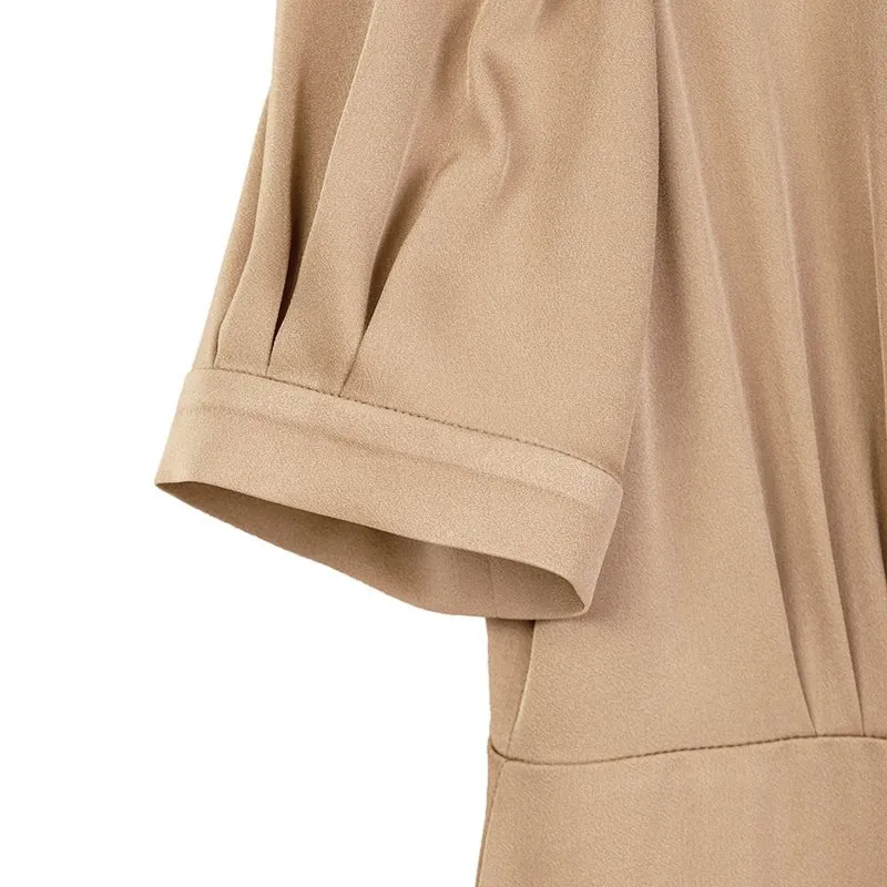 Camel Waist Midi Dress with Buttons