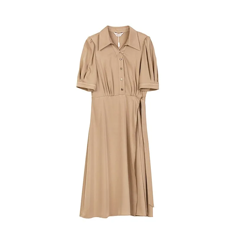 Camel Waist Midi Dress with Buttons