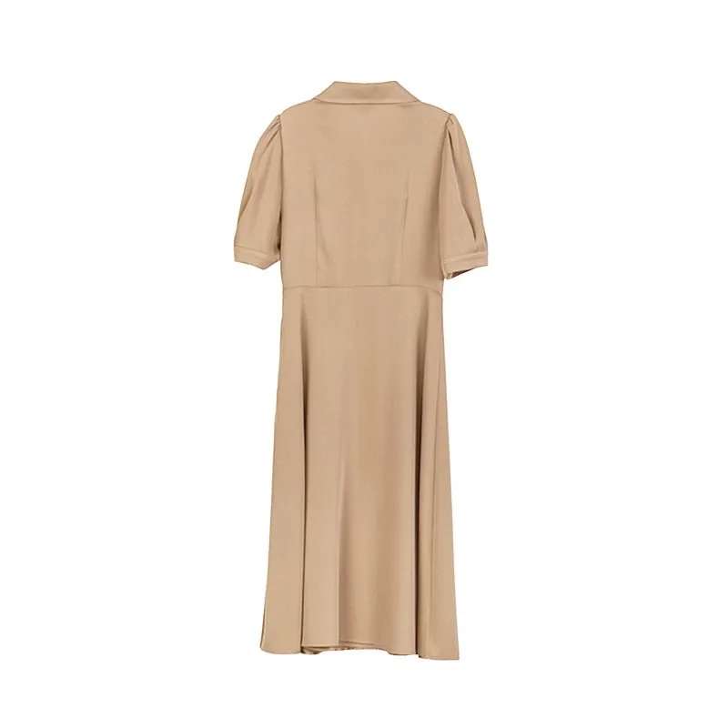 Camel Waist Midi Dress with Buttons