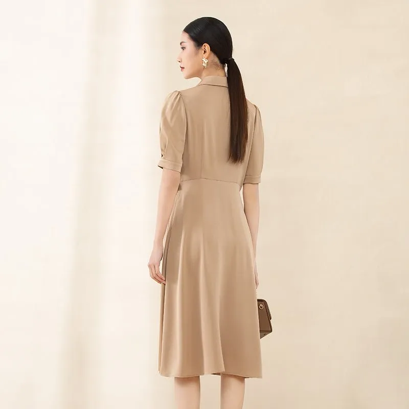 Camel Waist Midi Dress with Buttons