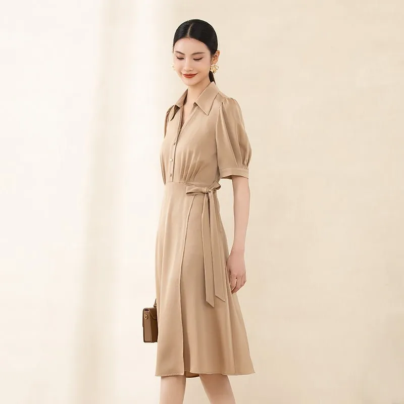 Camel Waist Midi Dress with Buttons