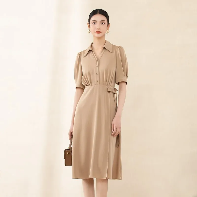 Camel Waist Midi Dress with Buttons