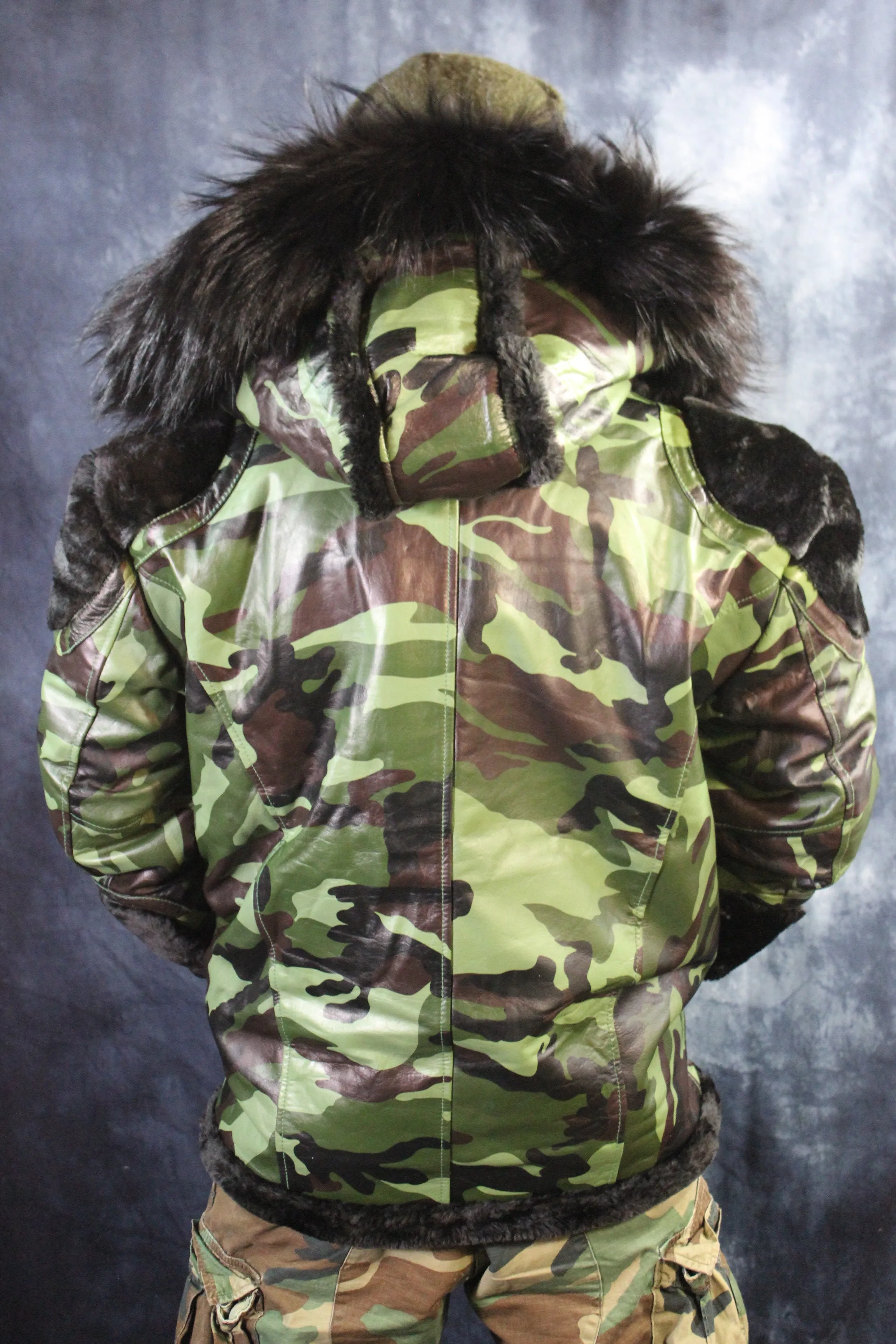 Camo Leather and Fur Jacket by Otter and The Fox