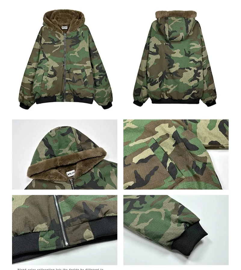 Camouflage Fur Collar Insulated Jacket