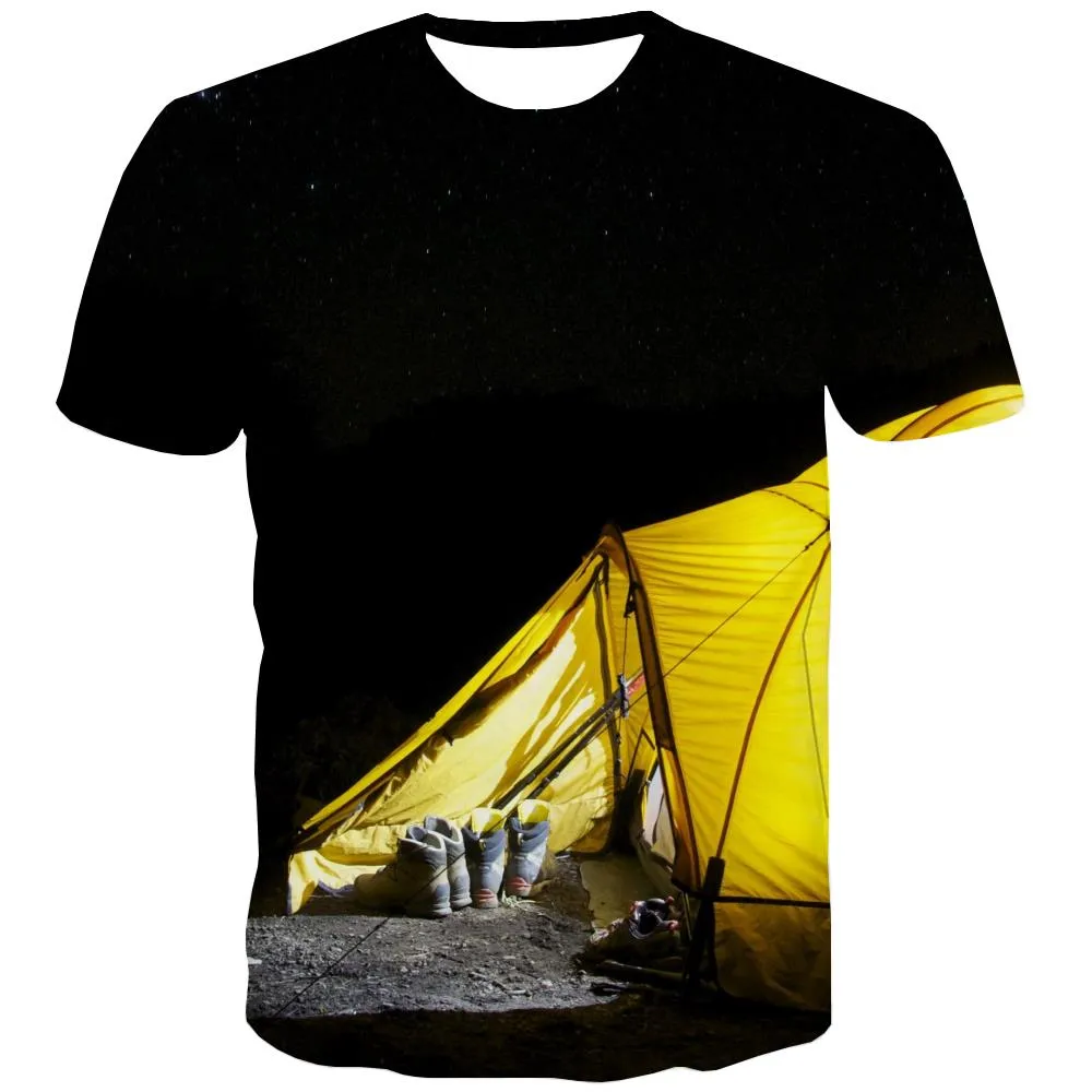 Camping T shirts Men Sunset Tshirt Anime Forest Shirt Print Flame Tshirts Casual